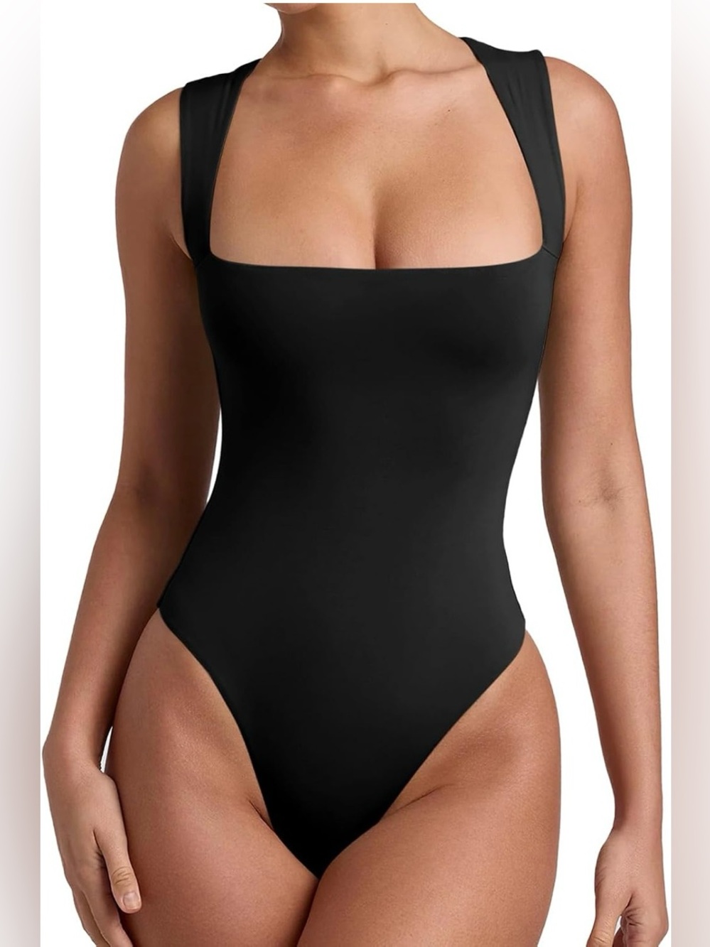 REORIA Butsmooth® Women’s Sexy Sleeveless Square Neck Double Lined Bodysuit Sz S